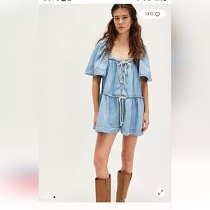 NWT "S" Free People County Line Light Denim Romper